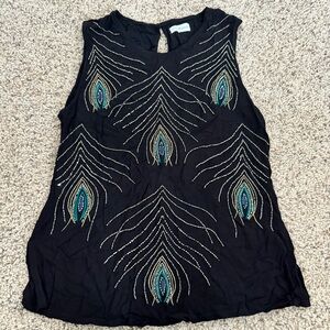 Women’s black beaded peacock top